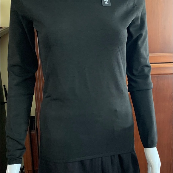 NWT Max Mara black knit mock-neck top long sleeves large slit opening back neck - Picture 11 of 12